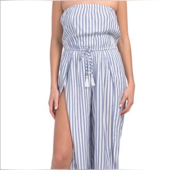 blue island Pants & Jumpsuits Blue Island Jumpsuit Beach Blue And White Stripes Slit Legs